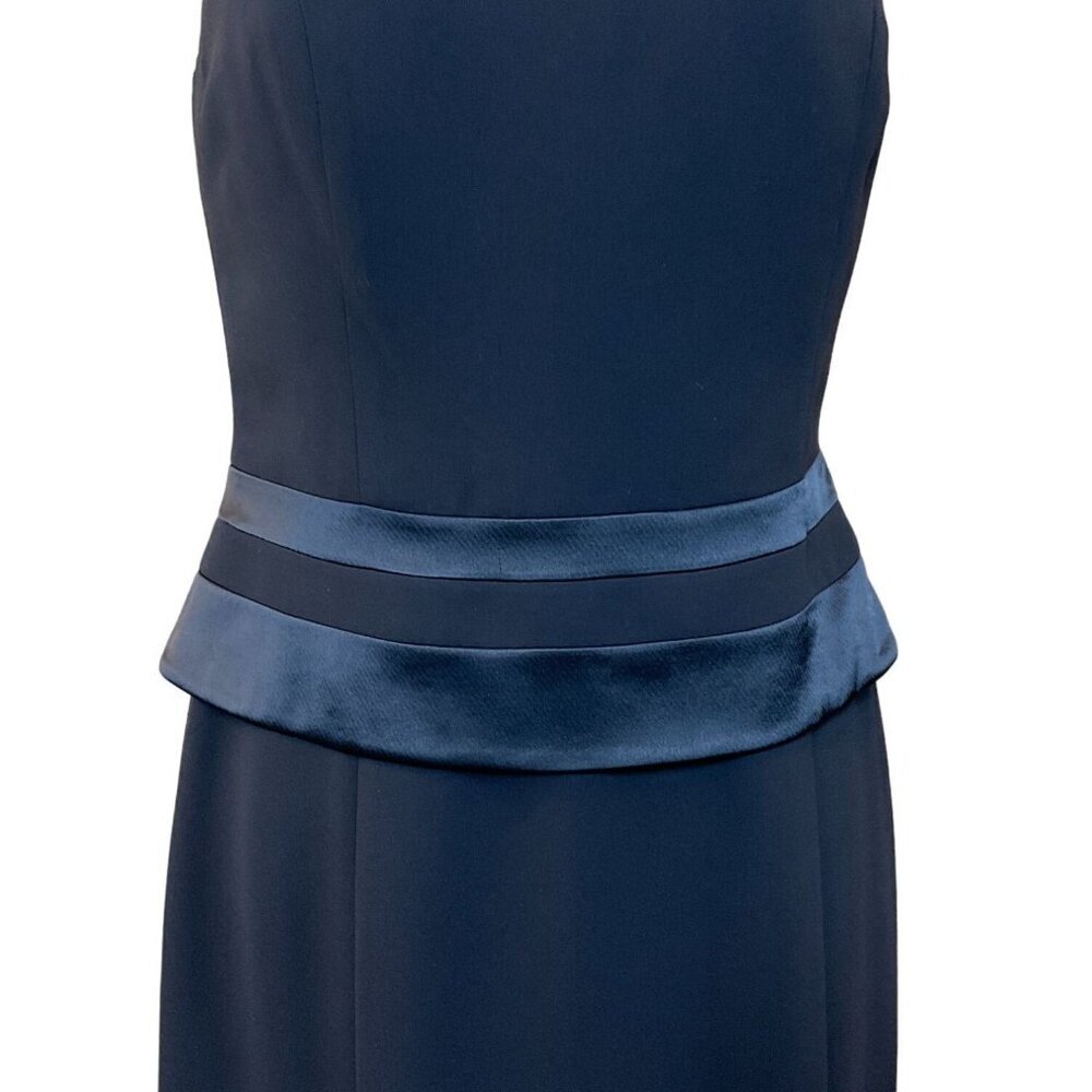 Jones New York Black Sleeveless Lined Dress Satin Stripe Peplum Back Slit Size 8 - Picture 2 of 7